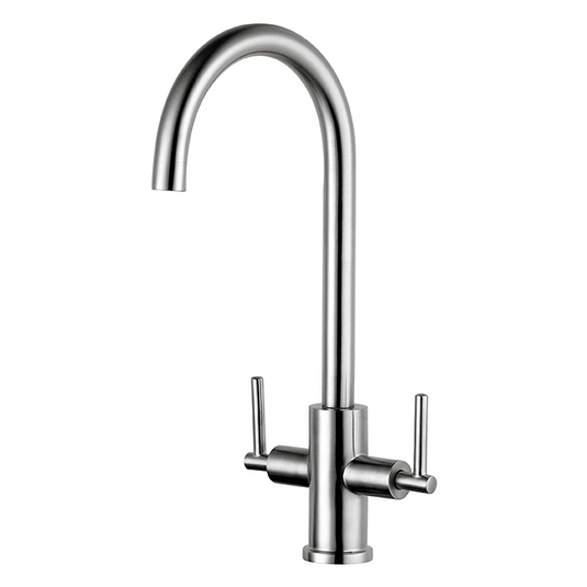 Clearwater Calypso C Twin Lever Monobloc Kitchen Sink Mixer Tap - Polished Stainless Steel - CAL2SS