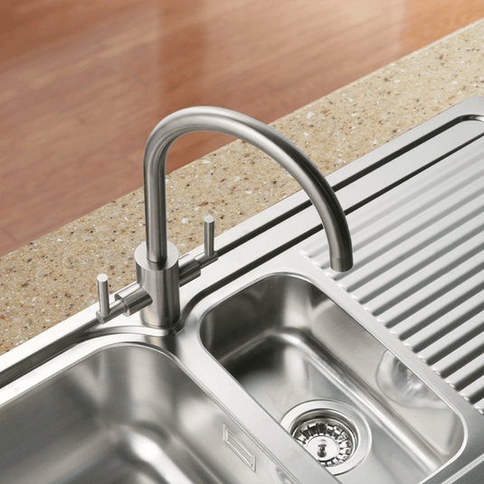 Clearwater Calypso C Twin Lever Monobloc Kitchen Sink Mixer Tap - Polished Stainless Steel - CAL2SS