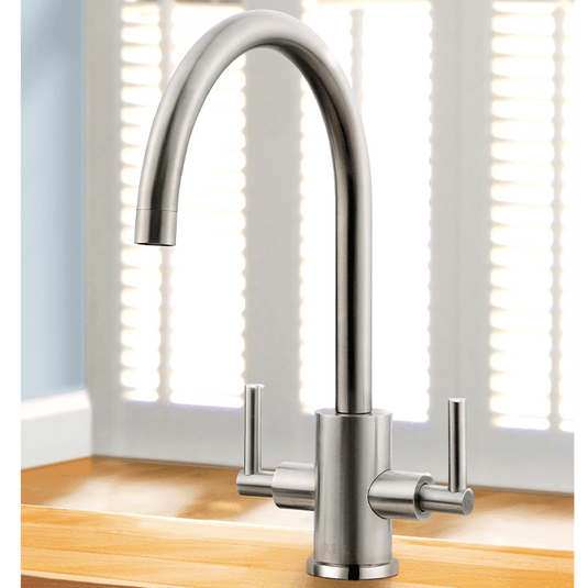 Clearwater Calypso C Twin Lever Monobloc Kitchen Sink Mixer Tap - Polished Stainless Steel - CAL2SS