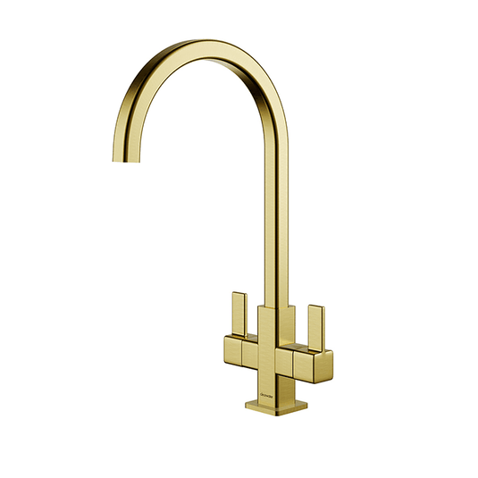 Clearwater Cherika C Twin Lever Monobloc Kitchen Sink Mixer Tap - Brushed Brass - CHE2BB