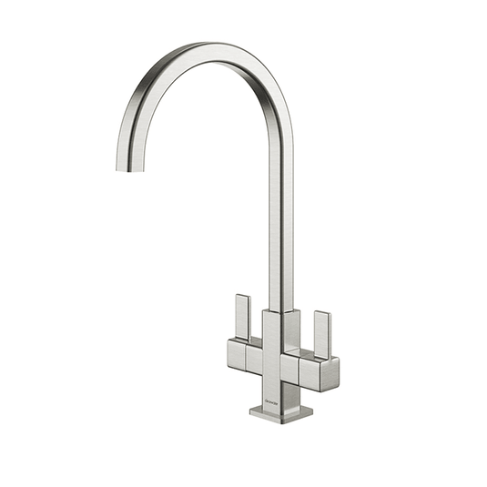 Clearwater Cherika C Twin Lever Monobloc Kitchen Sink Mixer Tap - Brushed Nickel - CHE2BN