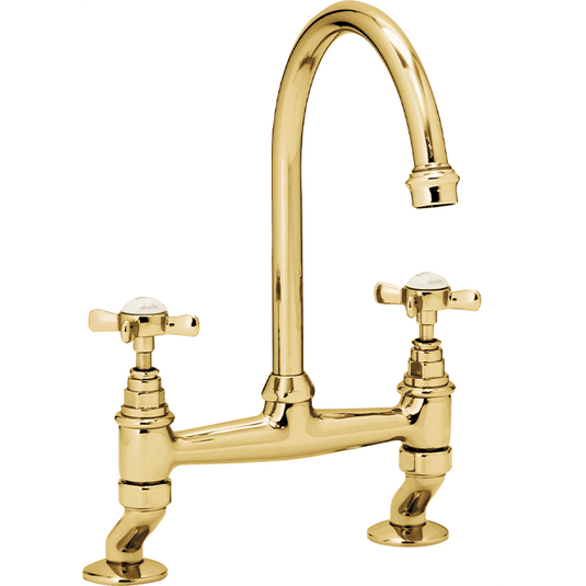 Clearwater Cottage Bridge Twin Lever Kitchen Sink Mixer Tap - Gold - COTBG