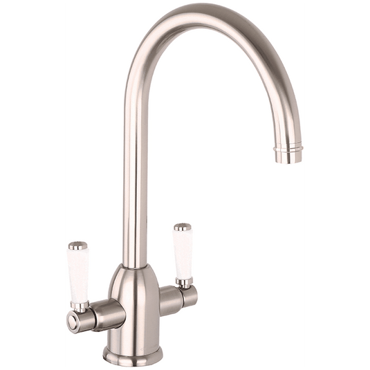 Clearwater Dephini Bridge Twin Lever Kitchen Sink Mixer Tap - Brushed Nickel - DE3BN