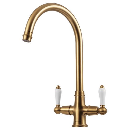 Clearwater Elegance C Twin Lever Twist & Spray Monobloc Kitchen Sink Mixer Tap - Brushed Brass - EL20BB