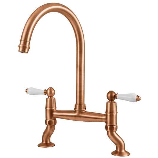 Clearwater Elegance Bridge Twin Lever Twist & Spray Kitchen Sink Mixer Tap - Brushed Copper - ELB10BC