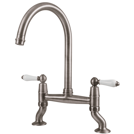 Clearwater Elegance Bridge Twin Lever Twist & Spray Kitchen Sink Mixer Tap - Brushed Nickel - ELB10BN