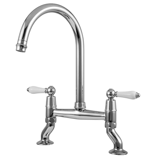 Clearwater Elegance Bridge Twin Lever Twist & Spray Kitchen Sink Mixer Tap - Chrome - ELB10CP