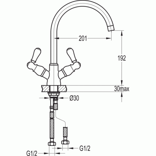 Flova Traditional Two Handle Swivel Spout Kitchen Mixer - ELLEVKITCH
