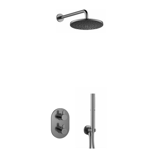 Flova Smart Round Shower Pack With ABS Rainshower And Handshower Kit – Gun Metal - GM-SM2PK1-RO