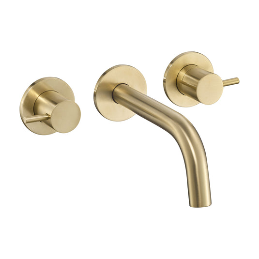 JTP VOS Brushed Brass 3 Hole Wall Mounted Basin Bath Mixer Tap | 23089ABBR