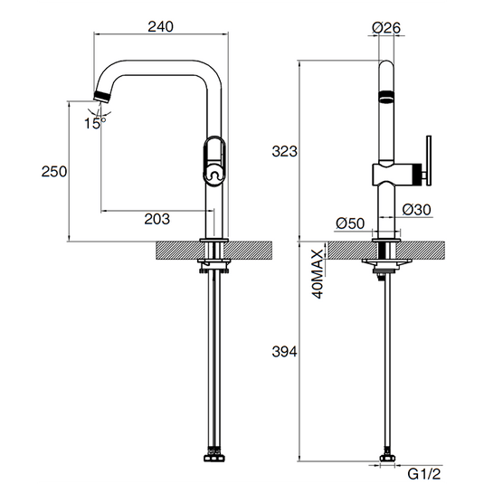 Clearwater Juno Single Lever Monobloc Kitchen Sink Mixer Tap - Brushed Nickel - JUL10BN