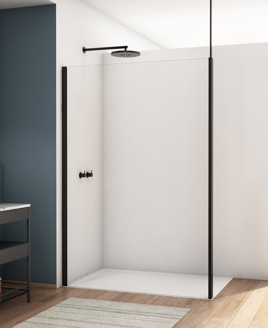 Kudos Divera 900mm Wetroom / Side  Panel - Matt Black (incl. wall profile) - K22F10900607-0001