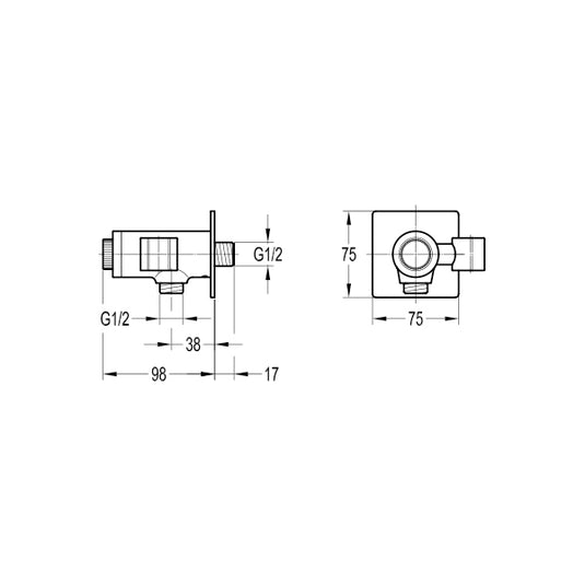Flova GoClick Handset Holder With Flow Control – Square - KI125GO-V