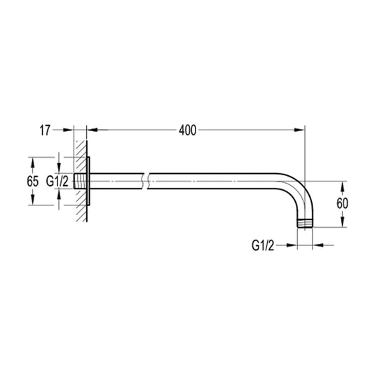 Flova Wall Mounted 400mm Shower Arm – Square Plate – Matt Black - MB-KILVSA-SQ