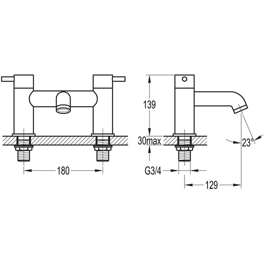 Flova Levo 2-Hole Deck Mounted Bath Filler Tap – Gun Metal - GM-LVBF