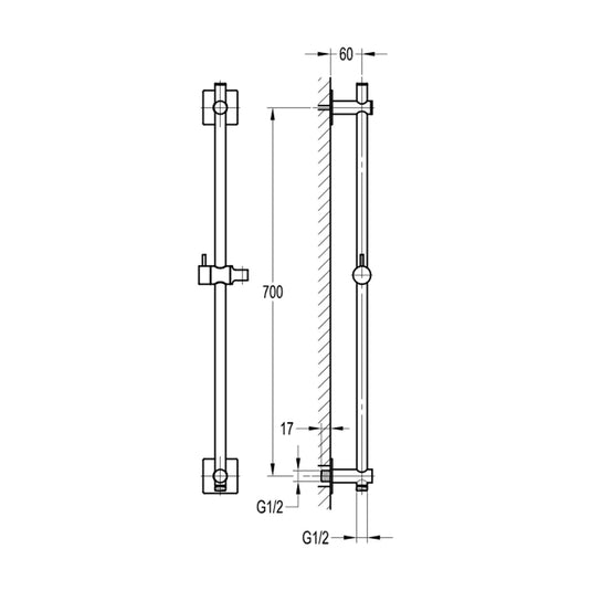Flova Slide Rail With Integral Wall Outlet – Square Plate – Brushed Bronze - BRO-LVSSWO-SQ