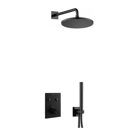 Flova Levo GoClick Square Shower Pack With Air-Mixed RainShower And HandShower Kit – Matt Black - MB-LV2PK2-SQ