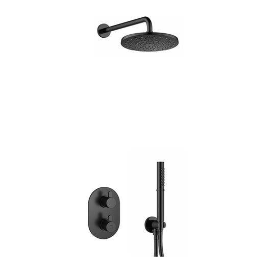 Flova Smart Round Shower Pack With ABS Rainshower And Handshower Kit – Matt Black - MB-SM2PK1-RO