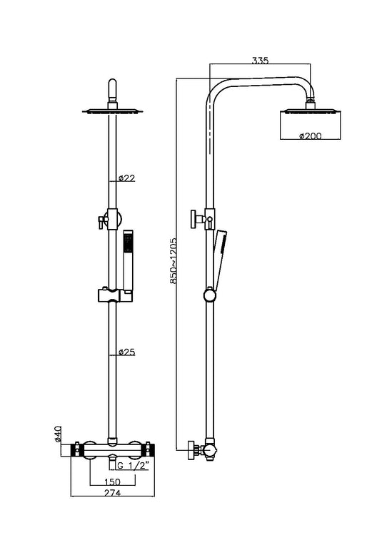 Scudo Core Round Rigid Riser Shower Chrome - Chrome - NU-019