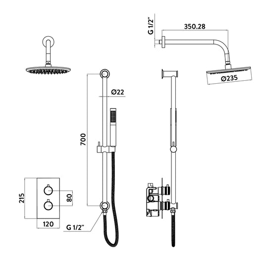 Scudo Core Round handle head & handset Riserkit - Chrome - NU-022