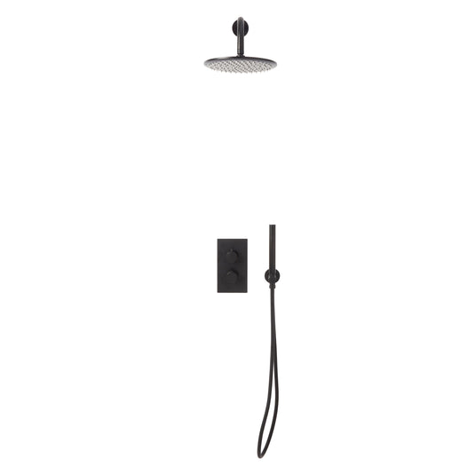 Scudo Core Round Handle Shower arm Drench head Handset & mounting bracket  - Matt Black - NU-029