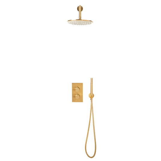 Scudo Core Round Handle Shower arm Drench head Handset & mounting bracket  - Brushed Brass - NU-030