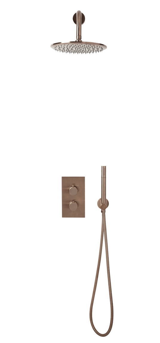 Scudo Core Round Handle Shower Arm Drench Head & Bracket - Brushed Bronze - NU-043