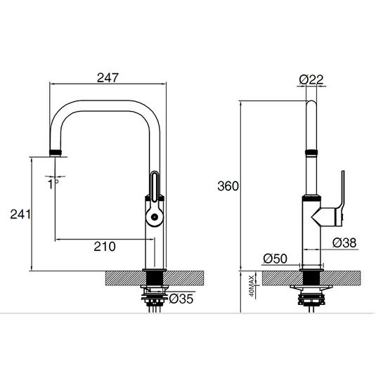 Clearwater Pioneer U Single Lever Monobloc Kitchen Sink Mixer Tap - Brushed Nickel - PIL20BN