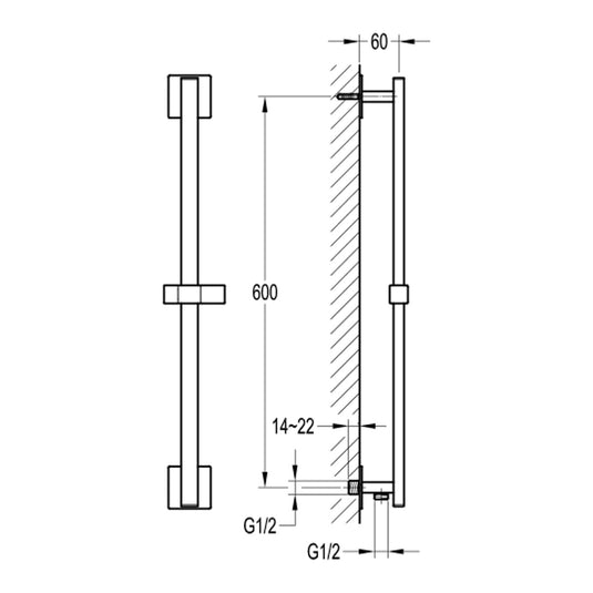Flova Square Slide Rail With Integral Wall Outlet – Square Plate – Diamond Chrome - QUSSWO