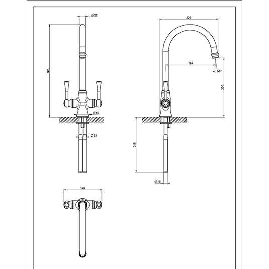 Clearwater Regent C Twin Lever Monobloc Kitchen Sink Mixer Tap - Brushed Nickel - LANBN