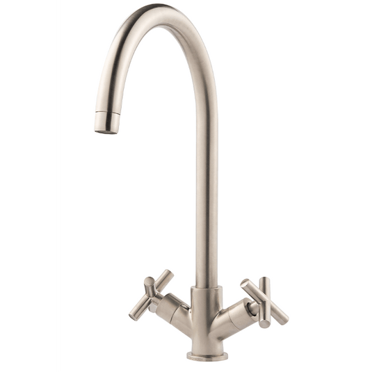 Clearwater Rossi C Twin Lever Monobloc Kitchen Sink Mixer Tap - Brushed Nickel - RO2BN