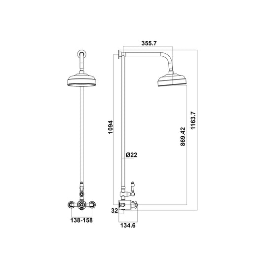 Scudo Thermostatic Exposed Valve w/ Fixed Head - Chrome - SHOWER005