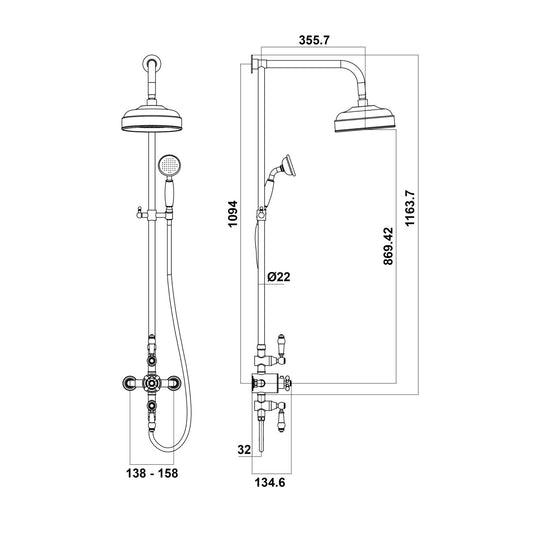 Scudo Thermostatic Exposed Valve w/ Fixed Head and Handset - Chrome - SHOWER006