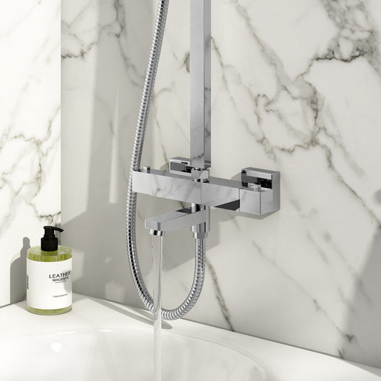 Scudo Block Square Rigid Riser Shower w/ Bath Filler - Chrome - SHOWER012S