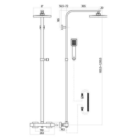 Scudo Elliot Square Rigid Riser Shower Set - Chrome - SK500