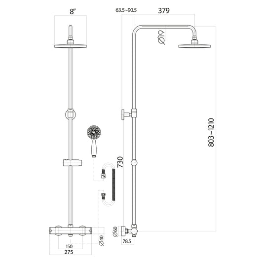 Scudo Serena Round Rigid Riser Shower Set - Chrome - SK600