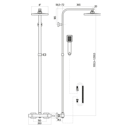 Scudo Elliot Square Rigid Riser Shower Set - Brushed Brass - SK700