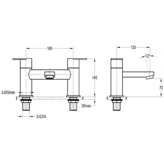Flova Smart 2-Hole Deck Mounted Bath Filler Tap – Brushed Brass - BRB-SMBF