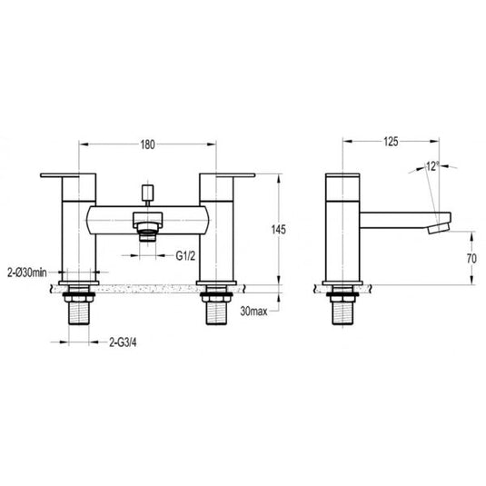 Flova Smart 2-Hole Deck Mounted Bath Shower Mixer Tap – Brushed Brass - BRB-SMBSM
