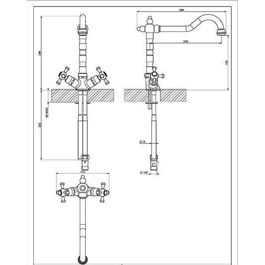 Clearwater Baroc Twin Lever Monobloc Kitchen Sink Mixer Tap - Brushed Nickel - BAN