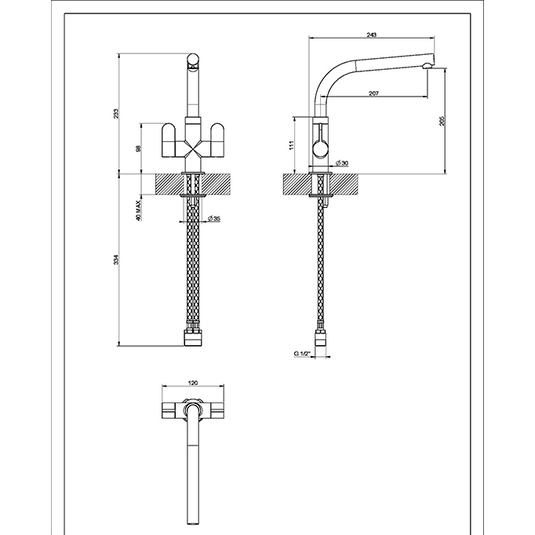 Clearwater Miram Twin Lever Croma Grey Monobloc Kitchen Sink Mixer Tap - Brushed Nickel - MIR2BNCR