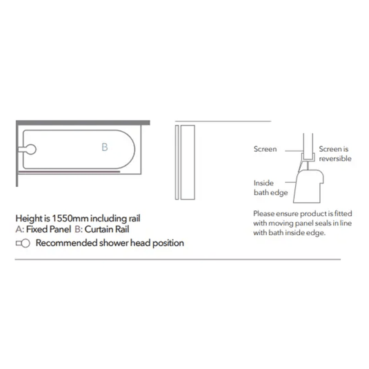 Merlyn Ionic 300 x 1800mm Curtain Rail Bath Screen - MB5A