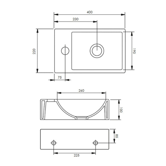Tavistock Matrix 400mm Wall Hung Cloakroom Basin (LH)