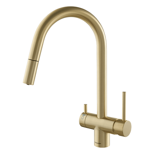 Clearwater Toledo Filtered Water Pull Out Kitchen Sink Mixer Tap - Brushed Brass - TO2BB