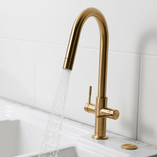 Clearwater Topaz J Dual Lever Twist & Spray Monobloc Kitchen Sink Mixer Tap - Brushed Brass - TOP20BB