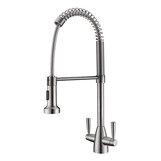 Clearwater Tutti Pro Dual Lever Pull Out Kitchen Sink Mixer Tap - Brushed Nickel - TP2BN