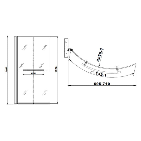 Trojan P Shaped Shower Bath Screen Silver with Towel Rail - Chrome - N0016