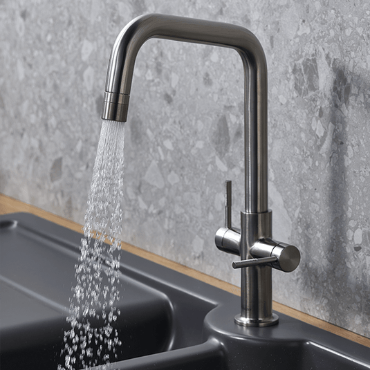 Clearwater Topaz U Dual Lever Twist & Spray Monobloc Kitchen Sink Mixer Tap - Brushed Nickel - TOP10BN