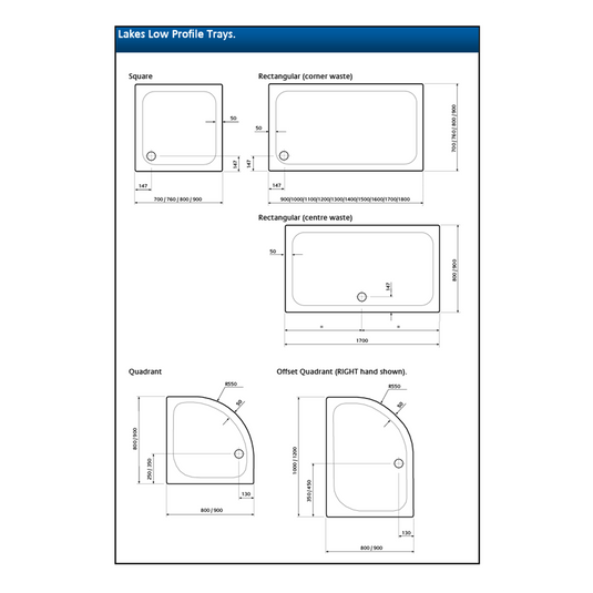 Lakes 1500 x 700 Rectangular Shower Trays - ST715RW