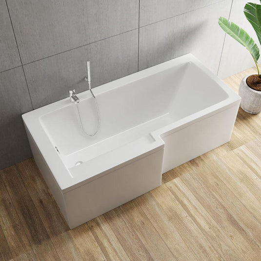 Vitra Neon L-Shaped Shower Bath Left Handed 1700mm x 750mm/850mm - 0 Tap Hole - Envy Bathrooms Ltd